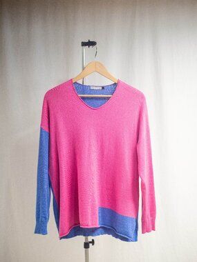 Zaket & Plover Cashmere Blend Blend Art To Wear Bright Pink and Blue Sweater